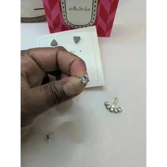 NWT Stella And Dot Bluish Crescent Ear Jacket Earrings 4 In 1 Triangular Stud - Picture 5 of 5